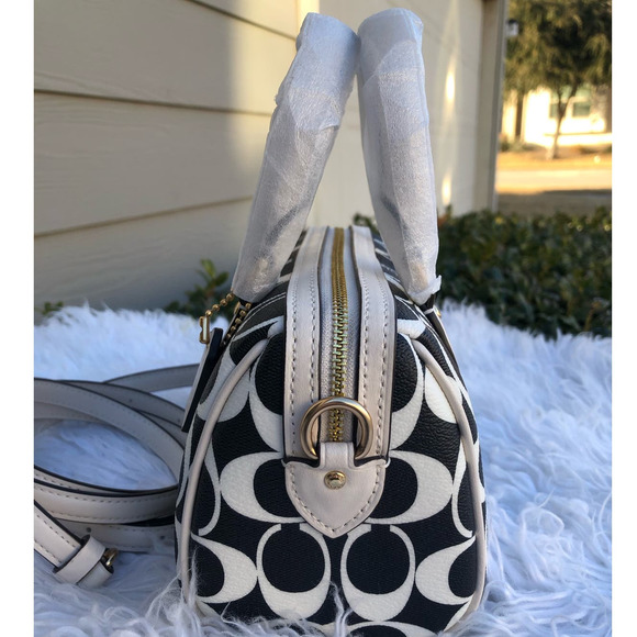 Coach Bold CC Black White Mini Rowan Signature Canvas Crossbody Bag - Picture 4 of 5